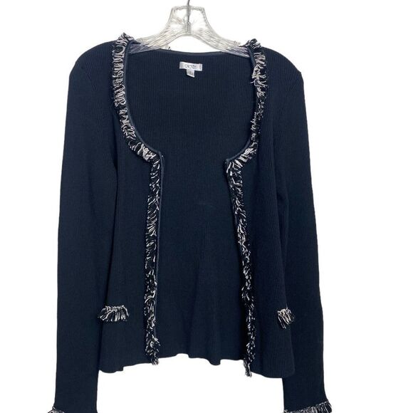 Cache L black vintage cardigan sweater W / black White fringe trims zips - Picture 2 of 6
